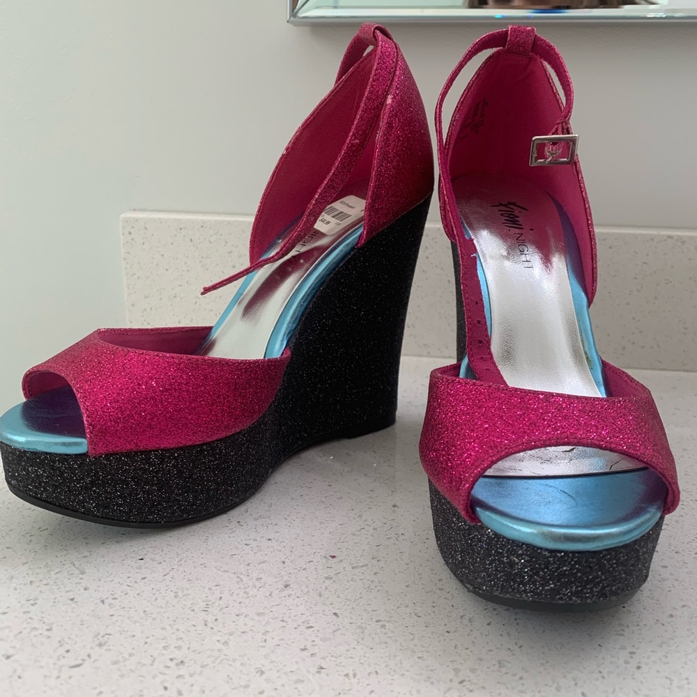 NWT Sparkly Colourful Wedge Heels